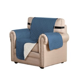 H.VERSAILTEX Reversible Chair Cover Furniture Protector Anti-Slip Couch Cover Water Resistant 2" Elastic Straps Chair Slipcover Pets Fit Sitting Width Up to 21" (Chair:75" x 65", Dark Blue/Beige)