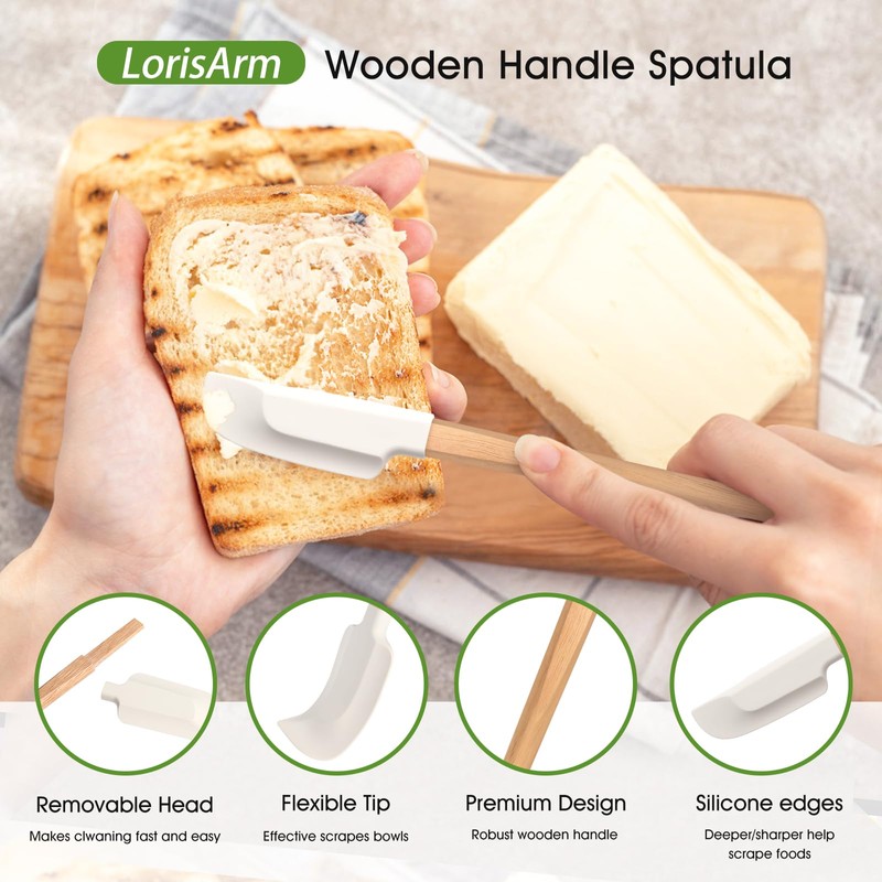 LorisArm Wooden Handle Spatula Set, 12" & 9" Rubber Spatula