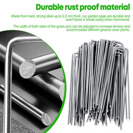 50 Stück Erdanker+Pufferscheibe, Anti-ROST Bodenanker, Verzinkte Stahlklammern Heringe, U-Förmige Erdnägel, Gartenpflöcke mit 1 Hacken für Unkrautvlies, Gartenvlies, Zaun, Camping, 15x3.5cm - Ø2.2mm