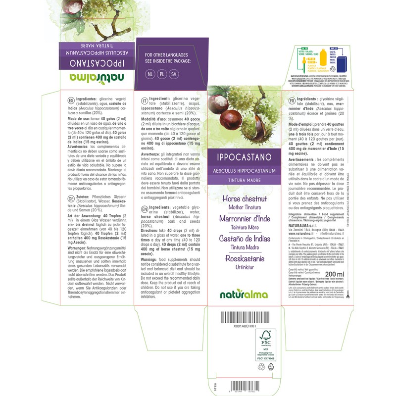 Horse Chestnut (Aesculus hippocastanum) bark and Seeds Alcohol-Free Mother Tincture