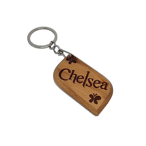 Chelsea Personalised Name Engraved Wooden Keyring Keychain Key Ring