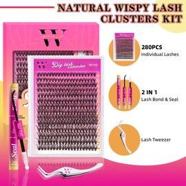 Lash Extension Kit 280PCS Eyelash Clusters 40D DIY Eyelash Extension Individual Lashes Natural Lash Clusters Kit with Lash Bond and Seal, Tweezers(D-Mix9-16mm)