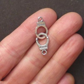 Unbranded BULK 40 Handcuff Charms Antique Silver Tone Linked Together 3D - SC238