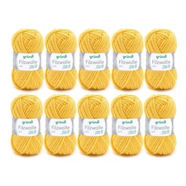Gründl Plain Felt Wool (Wool for Felting, Knitting and Crocheting, Yarn Made from 100% Virgin Wool, 50 g/50 m, Needle Size: 8 - 9, 10 x 50 g), Lemon, 31 x 32 x 7.5 cm