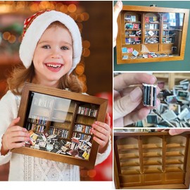 Anxiety Bookshelf - Shake Off Your Anxiety,Miniature Display Shelf,Contains 240 Miniature Book Models,Antique Style Gift Decoration Mini Bookshelf (Brown)