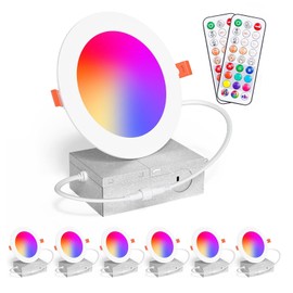 Recessed Lighting 4 Inch RGBCW Color Changing 12W LED Downlights with Junction Box,1080Lumens Canless LED Recessed Ceiling Lights Dimmable by Remote Control, Dual Memory,Timer,Delayed Off, ETL,6 Pack