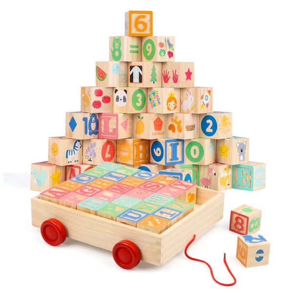 Joqutoys Wooden Building Blocks for Toddlers 1-3, Large Wood Baby