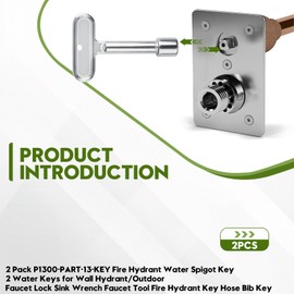 Honkador P1300-PART-13-KEY Fire Hydrant Water Spigot Key, 2 Water Keys for Wall Hydrant/Outdoor Faucet Lock, Sink Wrench Faucet Tool, Fire Hydrant Key, Hose Bib Key, 2 Pack