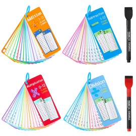 Time Tables Flash Cards 0-12, Times Table Poster with Multiplication, Division, Addition, Subtraction, Educational Math Game Flashcards for Kids Time Table Chart with 2 Dry Erase Markers
