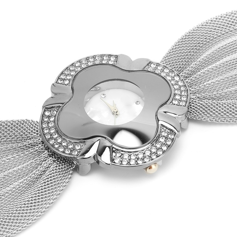 Flower Shape Dial Women Watch Wide Mesh Belt Quartz Elegant