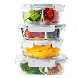 Orii Orii 4 Piece Glass Food Storage Compartment Containers with Lids, Multiple, Charcoal Grey
