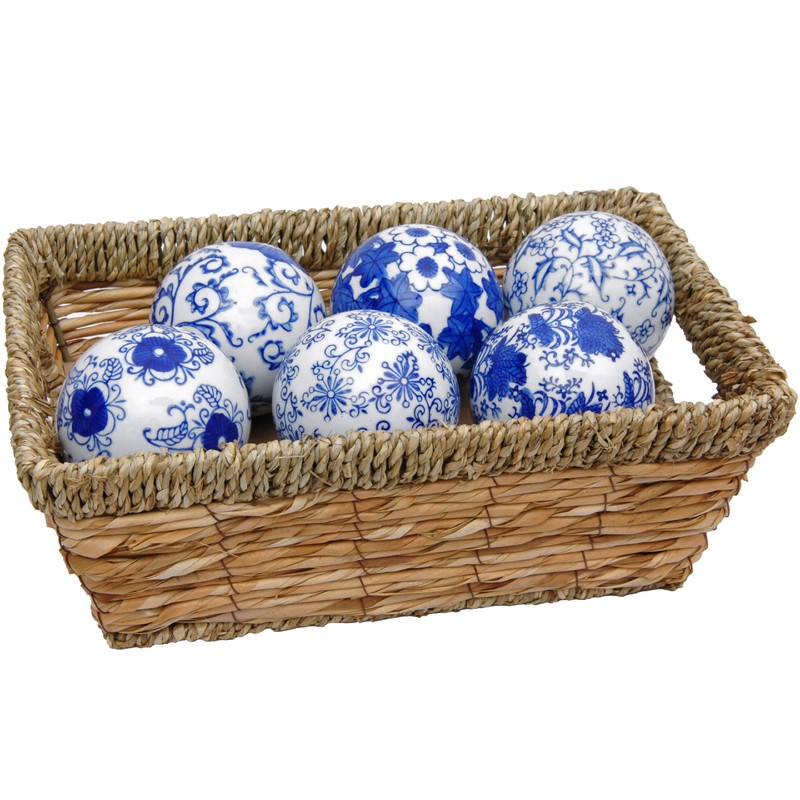 Red Lantern 3" Blue & White Decorative Porcelain Ball Set