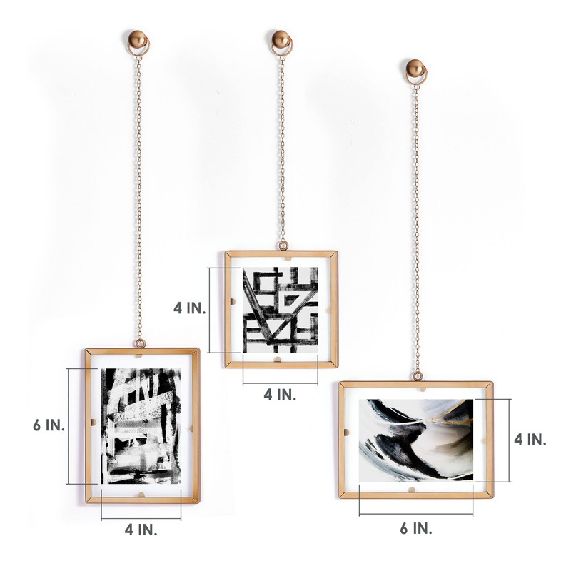 Melannco Hanging Metal Chain Retangular Floating Frames, Gold Finish, Includes