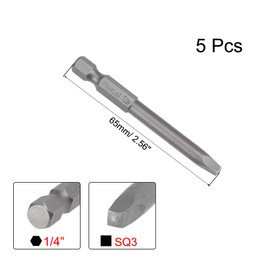 sourcing map 5 Pcs SQ3 Magnetic Square Head Screwdriver Bits, 1/4 Inch Hex Shank 2.56-inch Length S2 Power Tools Square Drive Screwdriver