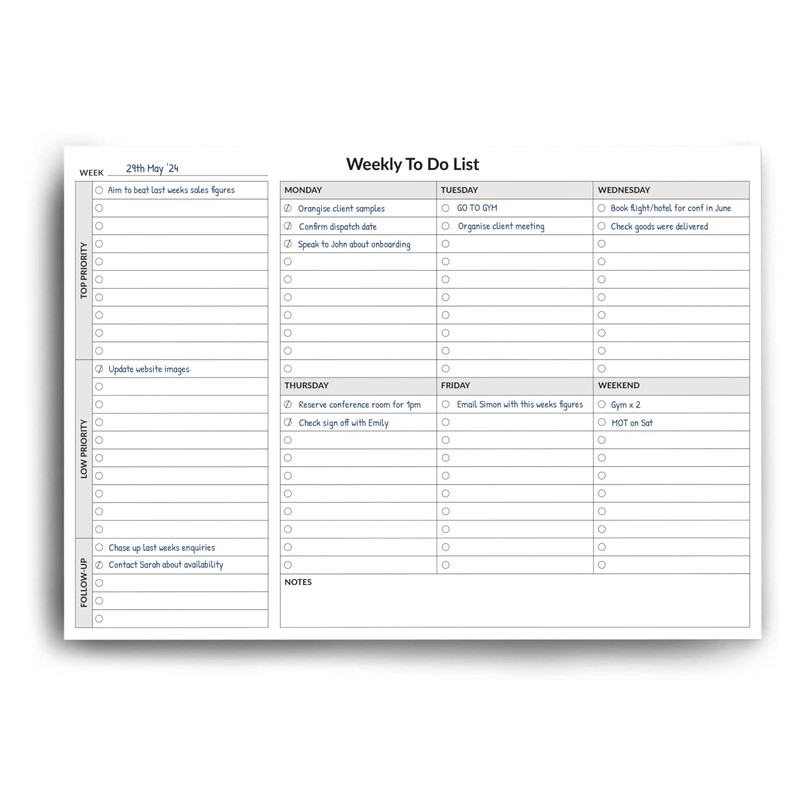 A4 Weekly Desk Planner/To Do List - 52 tear off