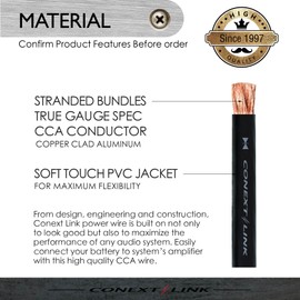 Conext Link 10 ft Frost Black 1/0 Gauge Amplifier Power Ground Wire 0 GA Battery Cable （10808）