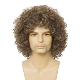 Salaibs Curly Light Brown Afro Wig for Men Short Fluffy Synthetic Natural Male Wig Heat Resistant Fibre Hair Wig for Cosplay Daily Use