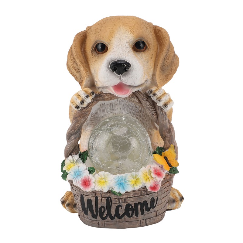 Solar Powered LED Light Dog Statue Decoration Solar Powered Puppy