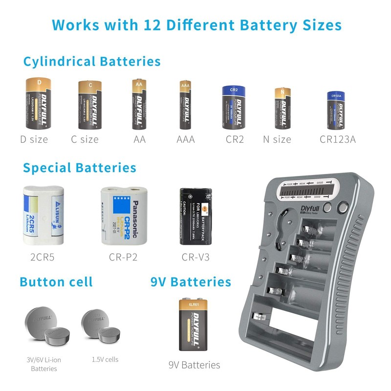 Dlyfull Universal Battery Tester with LCD Display, Multi Purpose Small