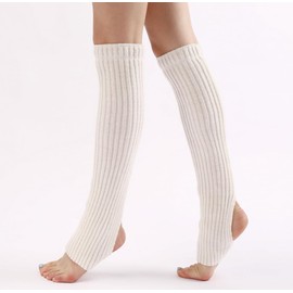 UPSTORE Women Leg Warmer 80s Ribbed Knitted Long Socks For Party Dance Yoga Sports（White）