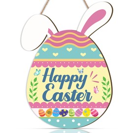 ANHUIB Easter Wooden Sign Happy Easter Wooden Hanging Plaque Easter Ornaments for Door Wall Easter Accessories Egg Bunny Hanging Supplies for Indoor Outdoor Easter Bunny Garden Ornaments Outdoor Decor