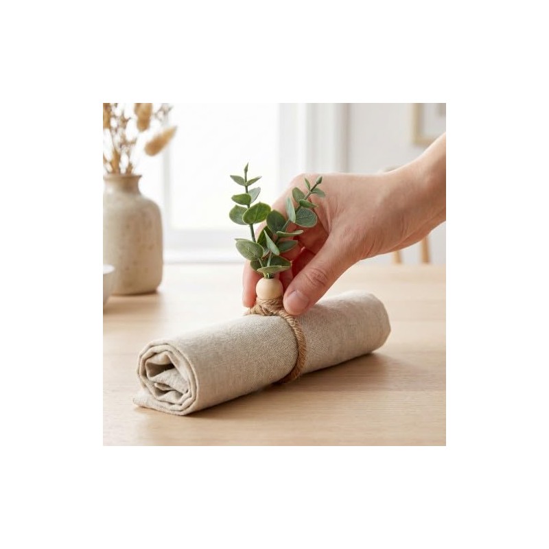 Merzio 6 Pcs Rustic Eucalyptus Napkin Rings Set, Farmhouse Boho