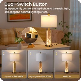 GOEBLESON 25.6" Gold Table Lamps Set of 2, Tall Bedside Lamps with Nightlight, Modern Nightstand Lamp with USB Ports, Desk Lamp for Bedroom, Living Room, Office, LED Bulbs Included W01TL05