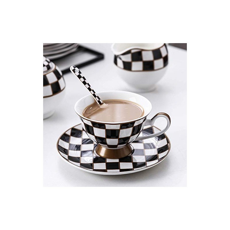 Porlien Checker Pattern 17-Piece Tea Set for 6 with Teapot,