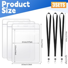3 Pack Extra Large Passport Holders with Lanyards, Clear ID Badge PVC Card Holder, 4 X 5.5 Inch Waterproof Passport Cover Sleeve Protector for Cruise Plane Credit Card Ticket (Black)