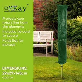 eMKay® Dark Green Rotary Washing Line Cover 29x29x145cm – Heavy Duty Waterproof UV-Resistant Clothes Airer Cover – Tear-Resistant Outdoor Dryer Protector for All-Weather Use, Rain, Sun & Dust