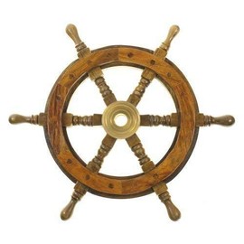 NEW 12" Vintage Boat Ship Steering Wheel Brass Hub Wood Wooden Decor Nautical Pirate