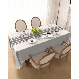 Xiazhilaio Waterproof Rectangle Tablecloth 60" x 102",Modern Striped Table Cover with Tassels,Wrinkle Free Wipeable Table Cloth for Kitchen Dining Party Outdoor