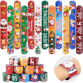 KEYIDO 48 Pieces Christmas Snap Bands Christmas Slap Bands for Kids Xmas Slap Bracelets Christmas Gifts for Children Party Fair Prizes Classroom Teacher Gifts bag fillers