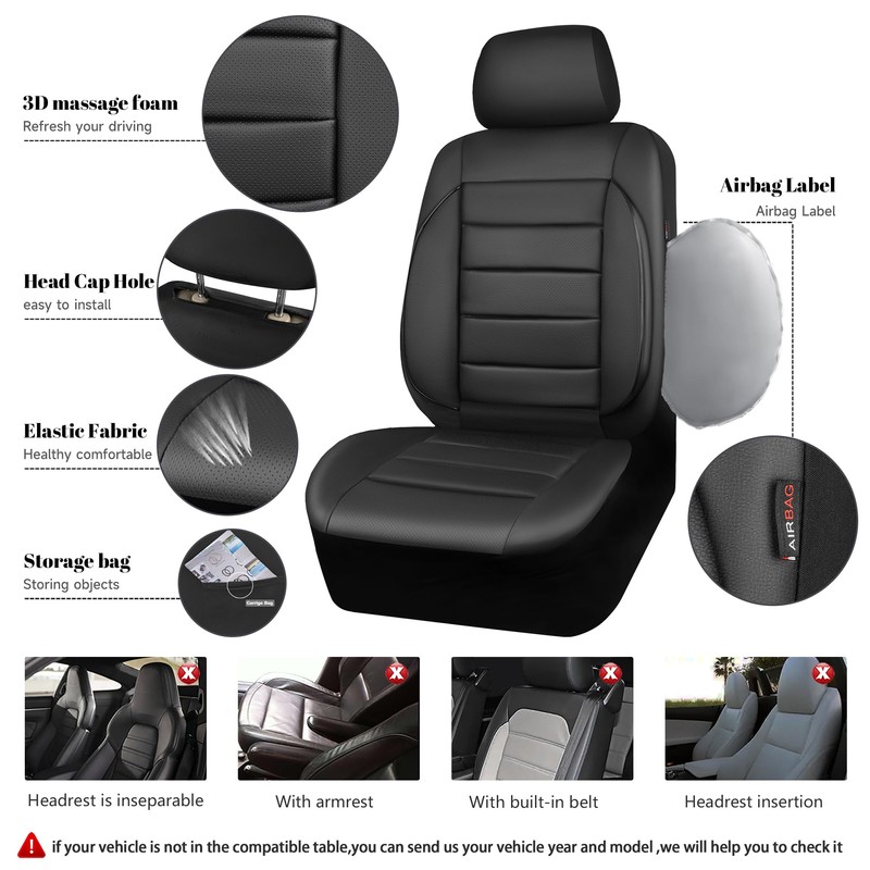 CAR PASS Faux Leather Car Seat Covers Front Seats Only,