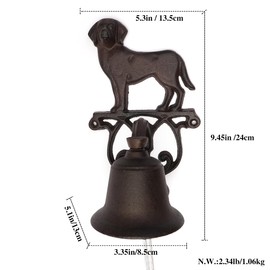Cast Iron Decorative Doorbell Courtyard European Style Bell Hand Bell,Manually Shaking Hanging Doorbell Indoor Outdoor Wall Mounted Dinner Bell Garden,Rust Brown,with Screws (Dog)
