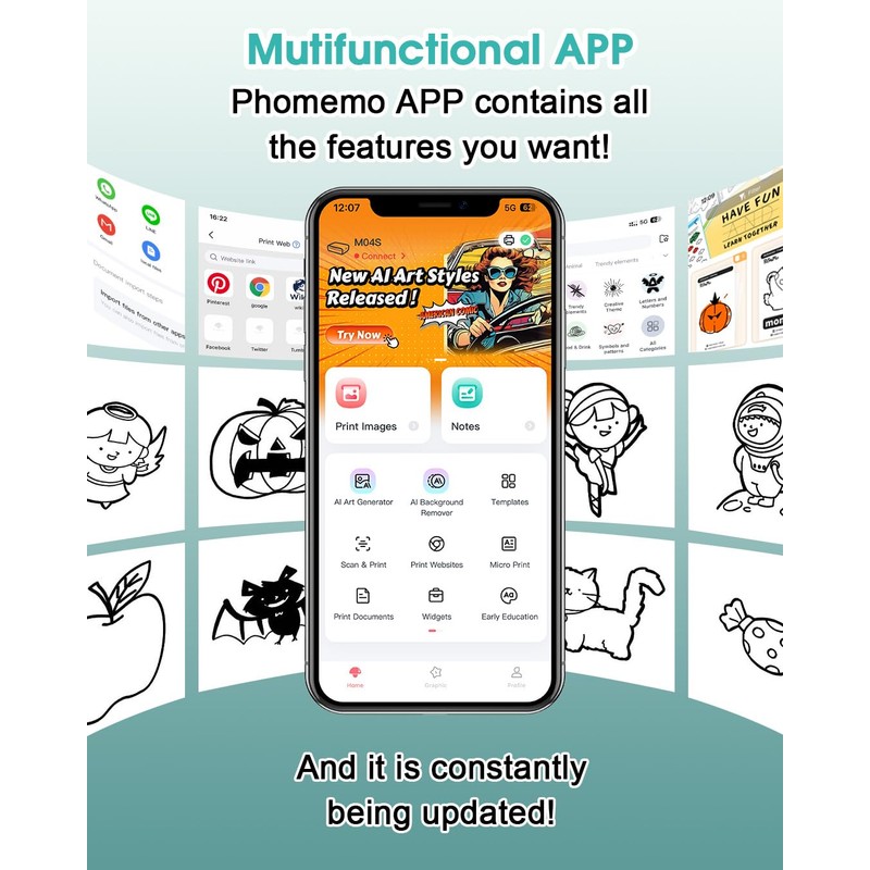 Phomemo M04S Portable Thermal Printer Bluetooth Label Printer, Sticker Note