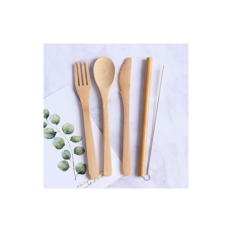 Caravian Juego de Cubiertos Portatiles de Bambu Portátil, Juego de