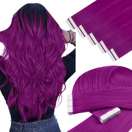 YoungSee 25 g Tape Extensions Real Hair Purple Real Hair Extensions Tape Coloured Tape-in Hair Extensions Remy Hair Extension Tape-in 60 cm Straight #Purple