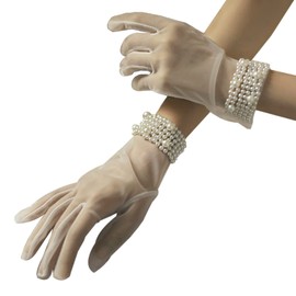 SUNTRADE Bridal Short Gloves, Wrist Full Finger Gloves for Wedding Opera Dinner Party Dance, Yarn surface