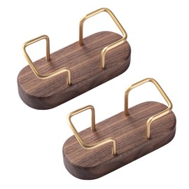 muso wood Business Card Holder Wooden Business Card Stand Walnut and Brass Business Card Storage for Office, Shop, Exhibition Stand, Desk - Pack of 2