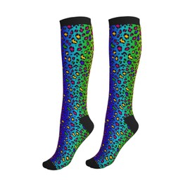 aipoase Leopard Compression Socks Knee High Circulation Support Socks For Women Men Athletic Running Hiking Cycling