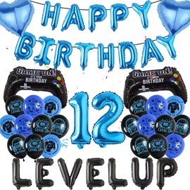 12th Birthday Decorations for Boys - Video Game Party Decoration Set Happy Birthday Banners Hearts and Gaming Controller Foil Balloons for Kids 12 Years Old Birthday Party Supplies
