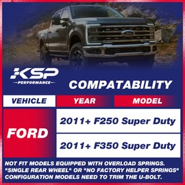 KSP 2" Rear Lift Kit for F250 F350, 2in Rear Lift Block for 2011+ F250 F350 Super Duty, 2pcs Lift Blocks with 4pcs Extended Square Leaf Spring Ubolts For Ford Pick up Trucks 2WD 2X2 4WD 4X4