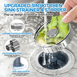 zaa Kitchen Sink Drain Strainer - Kitchen Sink Stopper, 304 Stainless Steel Sink Drain Stopper, Sink Protector for Kitchen with Anti-Clog Filter, Fit US Standard 3-1/2'' Sink Drain Hole, Silver