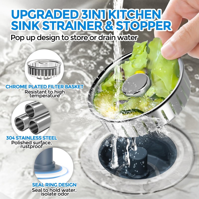zaa Kitchen Sink Drain Strainer - Kitchen Sink Stopper, 304
