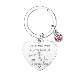 Ghloyza Funny Auntie Gifts Auntiesaurus Keyring from Daughter Son Birthday Christmas Thanksgiving Mothers Day Keychain Gifts for Aunt Auntie Aunty