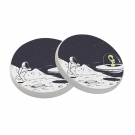 oFloral Astronaut and Alien Coasters for Drinks Space Moon Flying Saucer Drink Coaster Round 4 Inch for Coffee Table House Gifts Home Decor
