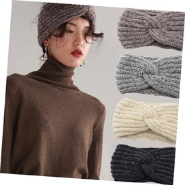 Ipetboom 2pcs Knitted Woolen Headband for Women Cozy Sports Headwrap Stylish Hair Band for Exercise Yoga Warm Cross Design Coffee Grey for Outdoor Activities