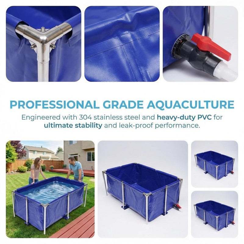 Foldable Canvas Above Ground Fish Pond with Steel Frame &