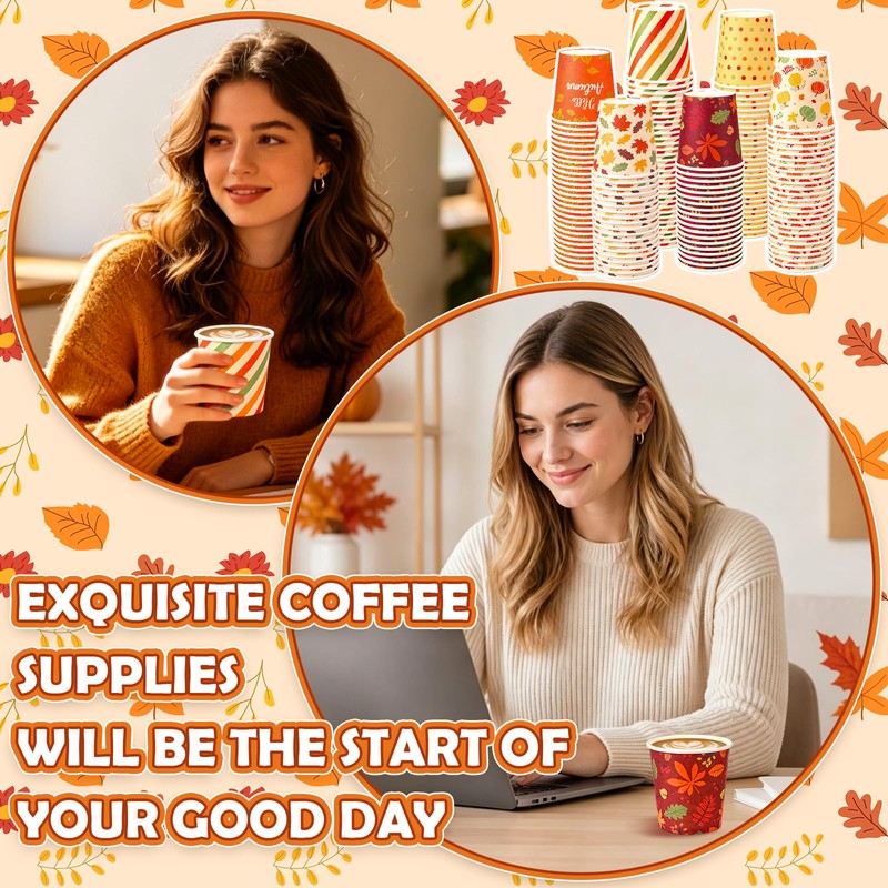 300Pcs Fall Thanksgiving Paper Cups 4Oz Colorful Pumpkin Maple Leaves